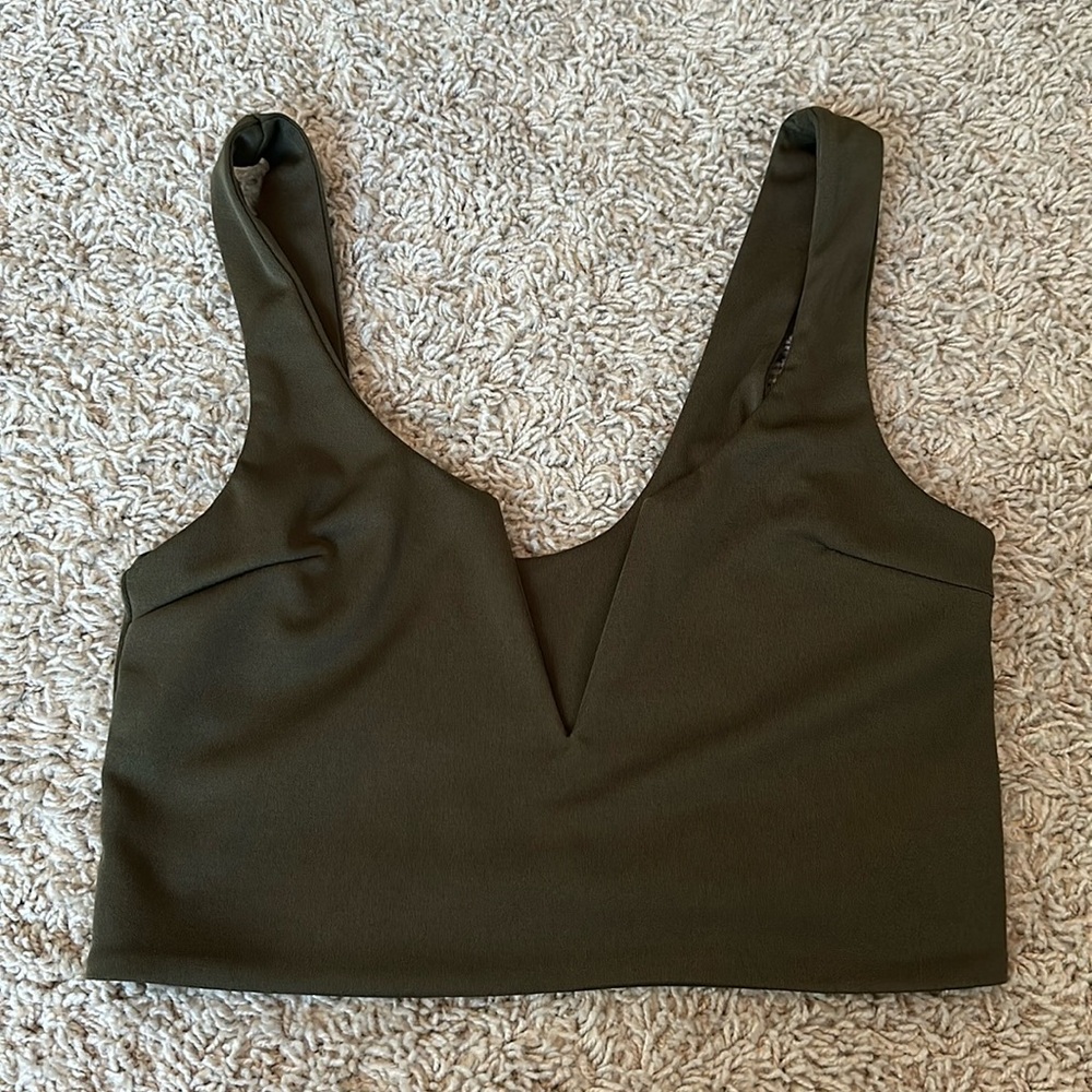 V front army green crop top